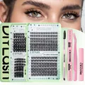 DIY cluster eyelash extension kit with D curl Russian style lashes and bonding tools - Russian Style 009 Set - Pink Accessories