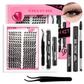DIY cluster lashes set 10-16mm with bond, seal, remover and professional pink tweezers - Natural Style (DIY-TZ027)