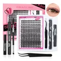 DIY individual cluster lash extension kit with bond, seal, remover and tweezers - Natural Slender Style (DIY-TZ028)