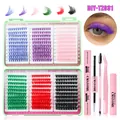 Kit de pestañas postizas DIY de colores 10-18mm con pegamento y herramientas pro - Pestañas De Colores Y Herramientas Removedoras Rosadas (DIY-TZ031)
