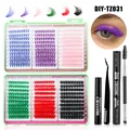 DIY colorful cluster lash extension kit with glue, remover and professional tweezers - Eyelashes With Black Glue Removal Tools (DIY-TZ031)