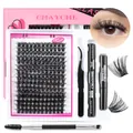 DIY cluster lashes extension kit with 10-16mm mixed lengths, glue, and remover tool set - Voluminous 3D Style (DIY-TZ030)