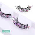 Ciglia finte Halloween ZS-002 con paillettes a cuore rosa e viola su vassoio bianco - Stile Paillettes Cuore Rosa Viola (ZS-002)