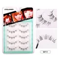 5 Paar natürliche Manga-Wimpern mit transparentem Band in gepunkteter Verpackung - Natürlicher Kreuzstil (W11)