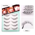 5 Paar W13 natürlich lange Manga-Wimpern mit transparentem Band für einen realistischen Look - Langer Kreuzstil (W13)
