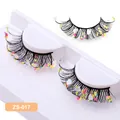 Halloween fake eyelashes with pink and blue sequins and butterfly charms style ZS-017 - Pink Yellow Blue Heart Butterfly Sequins Style (ZS-017)