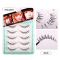 Handmade 5-pair set of natural black false eyelashes with clear fishing line band - Natural Long Style (w15) / 5 Pairs Set