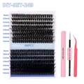DIY cluster eyelash extension kit with 300pcs, pink tweezers and bond & seal wand - Diy-set-249 [300 Clusters] + Pink Set