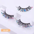 Thick black fake eyelashes with colorful glitter sequins for Halloween festive makeup look - Multicolor Mixed Sequins Style (ZS-020)