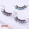 Ciglia finte folte colorate con paillettes blu e rosa per trucco scenico di Halloween - Stile Paillettes Miste Multicolore (ZS-028)