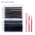 DIY cluster lash extension kit with 280 clusters of 60D 80D lashes and pink tools - Diy-set-250 [280 Clusters] + Pink Set