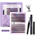 Kit extension ciglia fai-da-te 30D con ciglia a ciuffetti, pinzette e sigillante nero - Stile Voluminoso (DIY-TZYW-022) / Vassoio Stile Singolo 30D