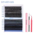 DIY eyelash extension kit with 280 clusters of 60D 80D lashes and pink application tools - Diy-set-252 [280 Clusters] + Pink Set