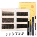 DIY cluster eyelash extension kit with 30D-100D lashes, glue, remover and tweezers - Lashes And Black Four Tools