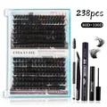 Kit extension ciglia 238pz con ciglia 80D 100D colla bond seal e set di rimozione - Set Strumenti Neri (DIY-SET-264) / 238 Ciuffetti (80D+100D)