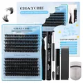 Kit completo de extensiones de pestañas DIY con pegamento, sellador y herramientas - Pestañas Bond Seal Remover Pinzas Cepillo Rizador (DIY-TZYW-046) / Negro