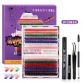 Buntes DIY Halloween Wimpern-Set mit mehrfarbigen Clustern und Zubehör-Werkzeugen - Bunter Kompletter Kit-Stil (DIY-TZYW-019) / Inklusive Kleber Entferner Werkzeuge