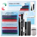 Kit de pestañas postizas de colores DIY con extensiones de 10-16mm y herramientas - Pestañas Color Bond Seal Remover Pinzas Cepillo Rizador (DIY-TZYW-047) / Multicolor