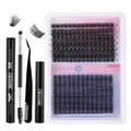 DIY cluster eyelash extension kit with glue, remover, tweezers, and 10-18mm lashes - DIY-SET-270 (Black Tool Set)
