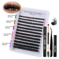DIY individual cluster lash extensions kit with mixed 8-16mm lengths and bond sealer - DIY-SET-231 (100D) With 4 Pieces Black Tool Kit