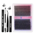 DIY cluster eyelash extension kit with 10-18mm natural wispy lashes and bond seal tools - DIY-SET-271 (Black Tool Set)