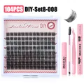 Kit extension ciglia DIY 104 pezzi con ciglia, pinzette rosa e colla bond and seal - Stile Cluster DIY Instant Wink Strumenti Rosa (DIY-SET8-008)
