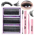 DIY wimperverlengingsset met 60D-100D wimpers, lijm, remover en roze pincet - Roze Gereedschappen (DIY-WH12-068)