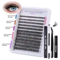 Kit d'extension de cils DIY avec grappes noires 8-16mm et accessoires de pose complets - DIY-SET-227 (40D) Avec Kit d'Outils Noir 4 Pièces