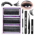 DIY wimperverlengingsset met 60D-100D gemengde clusters en professionele tools - Zwarte Gereedschappen (DIY-WH12-068)