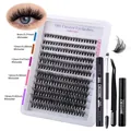 Kit d'extensions de cils DIY avec longueurs mixtes 8-16mm, colle et accessoires - DIY-SET-228 (50D) Avec Kit d'Outils Noir 4 Pièces