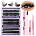 DIY wimperextension set met 10-16mm clusterwimpers, lijm, sealer en pincet inbegrepen - Roze Gereedschappen (DIY-WH12-069)