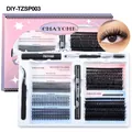 Kit de extensión de pestañas DIY con pestañas, pegamento, sellador y pinzas rosa - Estilo 003(DIY-TZSP-003)