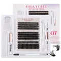 Profi DIY Wimpernverlängerung Set mit 10-16mm D-Curl Clustern und praktischem Zubehör - Rosa und Weißes Werkzeugset (DIY-TZYW-049) / Komplettes Verlängerungsset (Inklusive Kleber/Entferner)