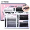 Kit de extensión de pestañas DIY con pestañas, pegamento, removedor y pinzas rosas - Estilo 004(DIY-TZSP-004)
