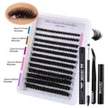 DIY cluster lashes set with Bond and Seal glue, remover, tweezers, and multi-size extensions - DIY-SET-230 (80D) With 4 Pieces Black Tool Kit