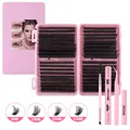 DIY eyelash extension kit with 80D-150D clusters, bond, seal and pink lash tools - Pink Eyelash Set (DIY-JMS-047+Pink Set)