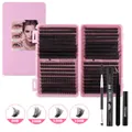 DIY Cluster Lashes Kit with 80D-150D extensions bond seal and tweezers set - Black Eyelash Set (DIY-JMS-047+Black Set)
