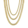 Three gold Cuban link chains in various widths made of high-quality stainless steel - Width 3mm Length 18+5cm / Gold