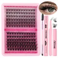 Roze DIY wimperextension kit met 10-18mm tros-wimpers, lijm en een pincet - Wimpers Met Gereedschapset (DIY-SET-324)