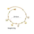Bracelet de cheville en acier doré 14K avec breloques coquillages et perles, 20+5cm - Style Perle Coquillage Simple Couche (CXA024-bk)