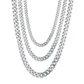 Three assorted lengths of silver stainless steel Cuban link necklaces for men and women - Width 3mm Length 18+5cm / Steel