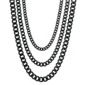 Three-piece set of matte black stainless steel Cuban link necklaces for men and women - Width 3mm Length 18+5cm / Black