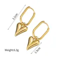 Gold 14K plated heart earrings in stainless steel with 3.1cm length dimensions - Rectangular Huggie Full Heart Pendant (E714)