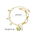 Gold-plated stainless steel bracelet with crystal heart charms and geometric main pendant - Multicolor Beads Square Tag Heart Style (B1019)