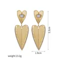 14K gold plated stainless steel double heart earrings with pearls and crystal rhinestones - Double Heart Artificial Pearl Rhinestone Elegant Style (E727)