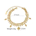 18K gold plated stainless steel star pendant bracelet with beads and adjustable chain - Octagonal Star Geometric Layered Style (B1028)