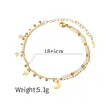 Gold stainless steel double layer bracelet with star moon charms and white beads - Star Moon Cylinder Beads Double Layer Style (B1036)
