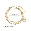 Double-layer golden stainless steel bracelet with star and moon charms for women - Star Moon Beads Double Layer Style (B1029)