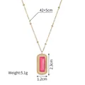 Detailed view of pink stone pendant with 42+5cm gold chain and dimensions labels - Rectangle Red Stone Necklace
