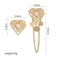 Detailed dimensions of gold asymmetrical heart earrings with crystal and tassels - Asymmetric Grid Rhinestone Tassel Style (E705)
